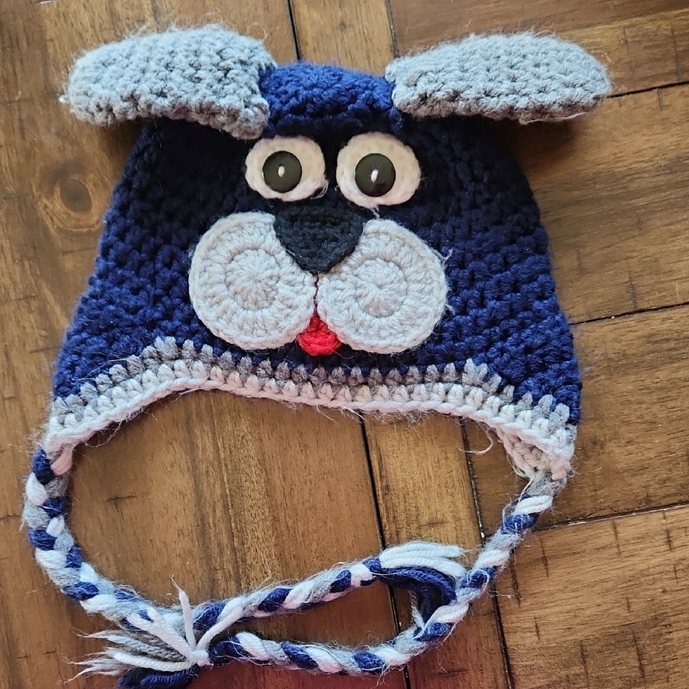 Blue and Gray Crochet Dog Hat